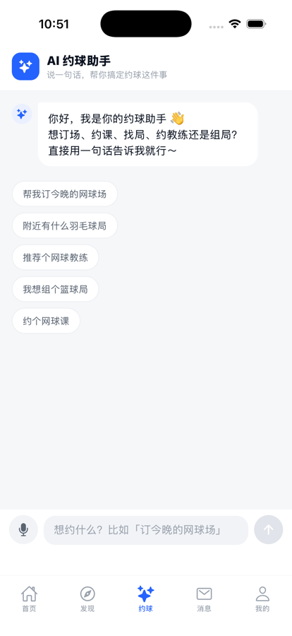 AI 约球助手界面截图